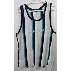 Vox Populi For The People Men's Tank Top Cream Blue Striped Long Sz XL Excellent